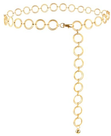 Metallkette Taillengürtel, verstellbar, mehrschichtig, Körperglieder, Kettengürtel für Damen und Mädchen, modischer Bling Taillengürtel für Kleid, Hose, Mantel, Doppelter O-Ring & Gold, 110 cm