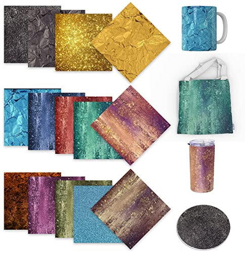 LUCKIGUCK Infusible Transfer Ink Sheets, 14 Pieces/Set, Pre-Printed Dyed Sublimation Paper, 12 x 12 Inches, Iron on T-Shirt and Cup