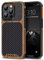 TENDLIN Compatible with iPhone 14 Pro Case Wood Grain with Carbon Fiber Texture Design Leather Hybrid Slim Case Black