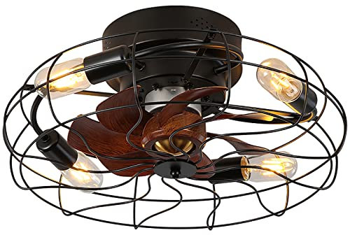 JDALX Ventilador Techo Con Luz Vintage Silencioso Y Mando Lampara Ventiladores Techo Industrial Dc Reversible 6 Velocidades Ceiling Fan Light Para Dormitorio Infantil Cocina, Negro