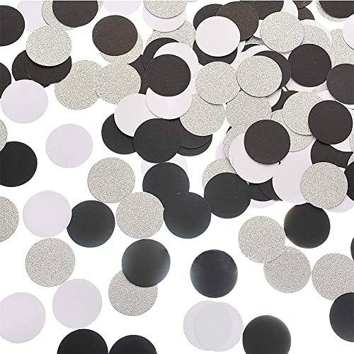 FSSTUD 200 Stück Runde Papier Konfetti Glitzern Tischkonfetti Hochzeit Party Pailletten Tissue Geburtstag Tisch Ballondekoration für Valentinstag Feiertag Silber Weiß Schwarz