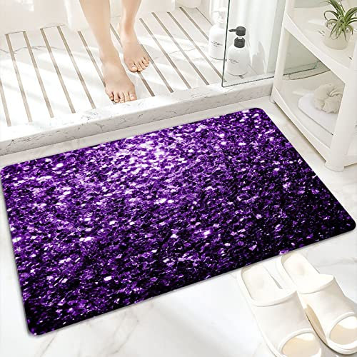 ANNKOOT Badematte, rutschfest Waschbar Badezimmerteppich 60x100 cm,Schöne dunkellila Glitzer-Funkeln,Badvorleger mit Wasserabsorbierenden, Weichen Mikrofasern für Badewanne, Dusche und Badezimmer