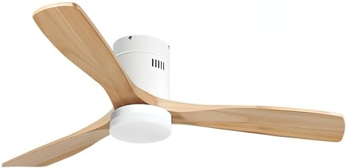 LEDUNI Ventilador de techo con luz 18w blanco motor DC Potencia 40W aspas madera natural/Silencioso con Mando a Distancia Luz Regulable 132 cm (Blanco)