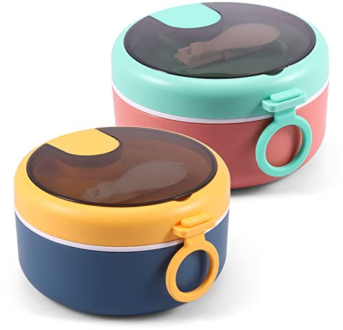 2Pcs Instant Noodle Bowls,Microwave Soup Mugs with Lids,30oz Food Grade Instant Ramen Bowl Set with Foldable Spoon, Leakproof Noodles Cooker Bowl,Heat Resistant Washable Bento Box for Home Office