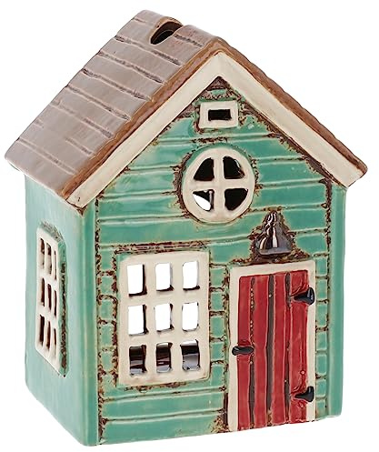 Shudehill Giftware Keramik Village Pottery Holiday House Teelichthalter, schönes Einweihungsgeschenk, Wohndekoration, Kerzenhalter (grün)