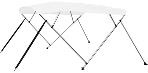 Homgoday Toldo Bimini de 4 Arcos Techo de Embarcación Barco Protegedor de Sol Luz Lluvia Parasol Altura Ajustable Recubrimiento de PU Blanco