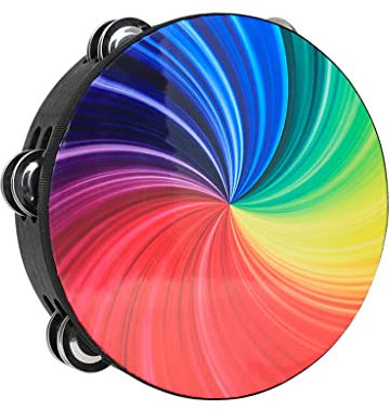 Handtrommel 8-Zoll-Regenbogen-Tamburin aus Holz, Handglocke, Früherziehung, Percussion-Instrument mit zweireihigen Schellen für Jungen und Mädchen Handpan