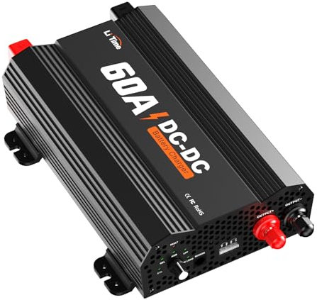 LiTime 12V 60A DC to DC Battery Charger, 3-Stage Smart Charger for 12V LiFePO4, AGM, Gel, SLA & Calcium Batteries, Fast Charging for RV, Camper, Van, Trailers, Home Backup and Off-Grid Power Systems