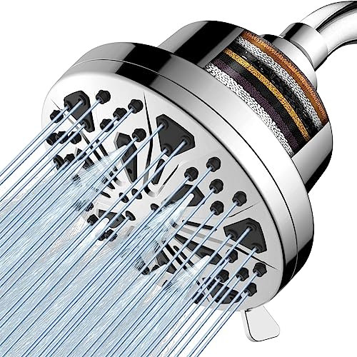 Alcachofa de Ducha con Filtro, Voolan 8 Pulverizadores de Alta Presión, Suavizante de Agua para Cabezal de Ducha Tipo Iluvia, Filtro de Cabezal de Ducha de Agua dura de 15 Etapas