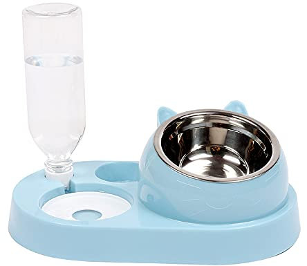 Cat Water and Food Bowls, Cat Dog Tilted Water and Food Bowl Set (blue)