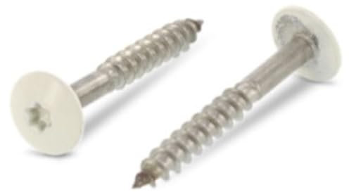 Viti per legno, 4,8 x 25, 50 pezzi, in acciaio inox A2/V2A, Trespo a testa tonda in legno con esagono incassato, antiruggine, verniciate a polvere, RAL 1013, bianco perla