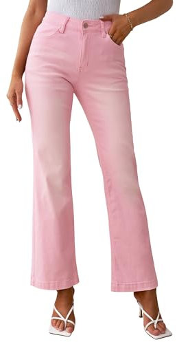 Roskiky Pantalon évasé pour femme, coupe large, baggy, taille haute, stretch, pour femme, Ombre rose, L