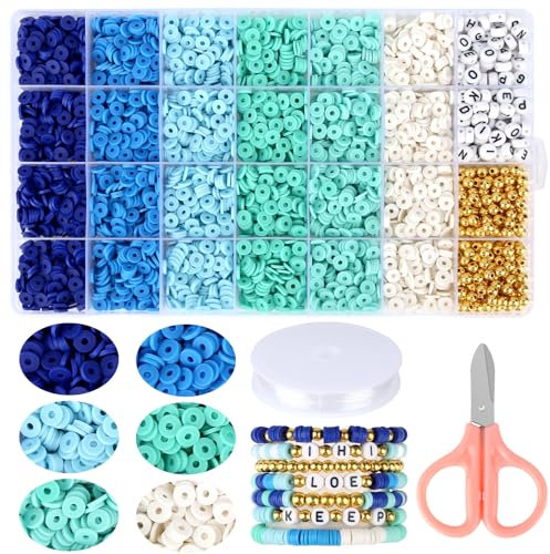 ZEFAN 6000 Stück Bunte Clay Beads, 6mm Perlen für Armbänder mit Schere und Elastischer Schnur, Perlen zum Auffädeln, Tonperlen für Armbänder, zur Herstellung von Armbändern, Halsketten