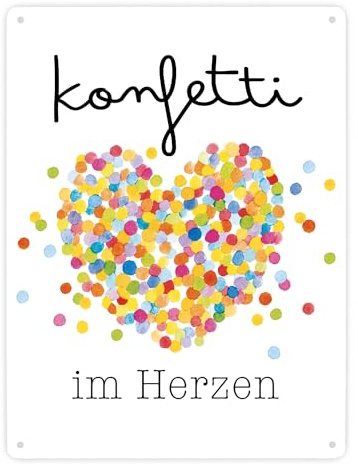 Konfetti im Herzen Karneval Geschenk Metallschild XXL in 28x38 cm Fasching Herz Bunte Kostüm-Deko Fasching Fasnet Verkleidung Motivation