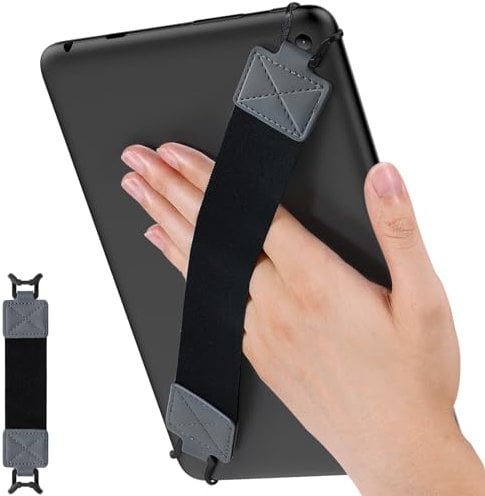 MoKo Dragonne de Sécurité pour 9 - 11 iPad/iPad Pro/iPad Air/Kindle Fire HD/Samsung/Lenovo Tablette, Sangle Haute-Élastique Polyvalente Légère Support Antidérapante, Sangle Noire, Gris Sidéral