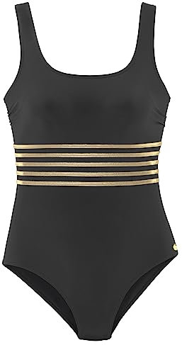 Lascana Damen Badeanzug mit glänzenden Akzenten, pushende Softcups, Miedereinsatz, weiches Material, für eine vorteilhafte Silhouette und angenehmen Komfort