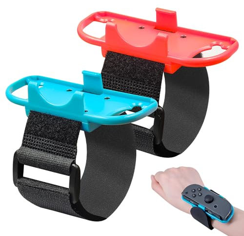 Ownkim 2er Pack Verstellbare Elastische Bänder für Switch & Switch OLED-Controllern, Komfortable Tanzschlaufen in Rot und Blau für Kinder und ErwachseneArmbänder