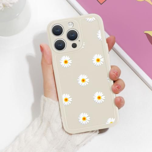 Foonary Cover per Apple iPhone 14 Pro Max 6,7, Custodia Aesthetic Motivo Margherita Design Cellulare, Morbido Silicone Antiurto Protezione Phone Case per iPhone 14 Pro Max, Beige