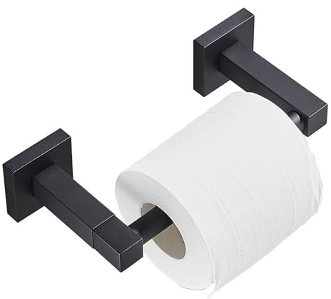 Pivoting Toilet Paper Holder Square Metal Toilet Roll Holder for Mega Roll Modern Bathroom Stainless Steel Tissue Roll Hangers Tp Holder Storage Wall Mount (Matte Black)
