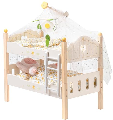ROBOTIME Lit Superposé en Bois pour Poupée - Transformable Avec Échelle et Literie - Pour Poupées de 18 Pouces - Accessoire Parfait - Cadeau pour Enfants (Couleur)