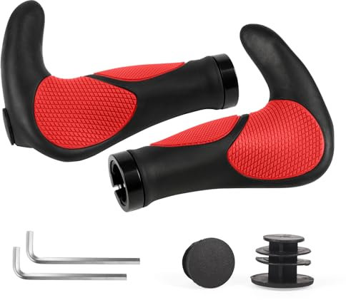 ROGTYO Fahrradgriffe, Fahrradlenker MTB Griffe Ergonomisch mit Zwei Seiten Lock-On Design Horn Lenkergriffe, 22 mm Fahrrad Griffe Rutschfestem für Trekkingrad E-Bike Cityrad Rennrad (Rot)