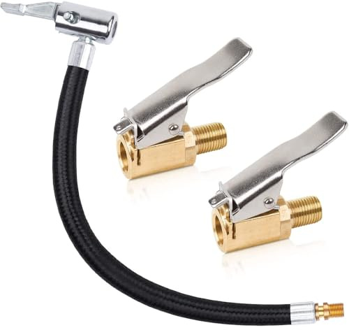 KUIZHEN Ventilverlängerung Set, 24cm Reifenfüller Schlauchadapter Autoventil Adapter mit 2 Hebelstecker Reifenfüller Schlauch Ventilstecker für Auto Fahrrad Motorrad Kompressor