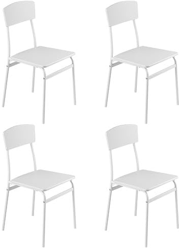 Baroni Home Set 4 Sedie da Pranzo, Design Moderno, Leggero, per Interni ed Esterni, Sala da Pranzo, Ristorante, In MDF e Acciaio, Montaggio Facile, Bianco, 35x46x81 cm