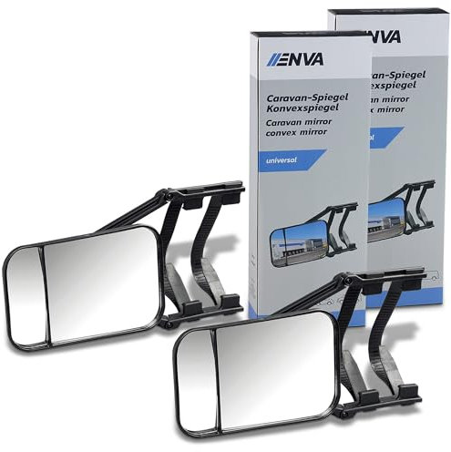 ENVA 2x Caravan Spiegel Universal Konvexspiegel ECE-Zertifiziert Sicherheitsspiegel 22 x 13,5 cm Zusatzspiegel für Wohnwagen & Anhänger verstellbarer Toter Winkel Spiegel für erweiterte Sicht