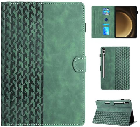 CASAFUNY Case for Samsung Galaxy Tab S9 FE+ Plus/S9 Plus 12.4 inch 2023, Multi-Angle Folio Cover Protective Case with Auto Sleep/Wake Tablet Case for Samsung Galaxy Tab S9 FE Plus, Green