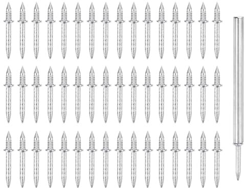 QUARKZMAN 50pz Doppia Testa Battiscopa Filettata Chiodo Senza Saldatura 1 Attrezzo Specifico Chiodi Filettatura Raggi Battiscopa Acciaio Carbonio Zincato Viti Scomparsa per Legno, Argento