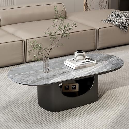 STCERY Moderner Couchtisch, Oval Kaffeetisch für Wohnzimmer, Moderner Mitteltisch, Beistelltisch Marmor Optik, für Schlafzimmer, Wohnzimmer, Möbel, Metallgestell(Gray)