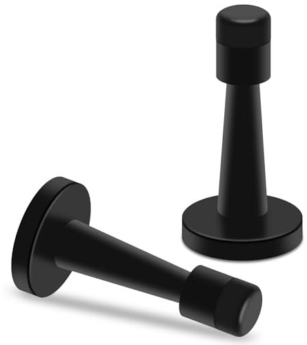 Door Stoppers 2 Pack, 3 Inch Black Door Stops Wall Mount, Stainless Steel Door Stopper with Rubber Bumper Tips,Indoors Outdoors Door Stop for Wall to Keep Door Open