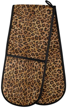 Double Oven Gloves Heat Resistant Leopard Skin Print Double Oven Mitts Pot Holder Heat Protection Oven Gloves for Home Kitchen Baking Cooking BBQ Microwave