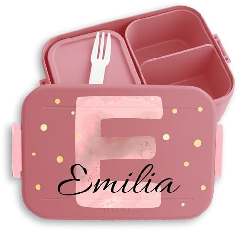 Shirtracer Mepal Lunchbox Kinder personalisiert Anfangsbuchstabe Name | Rosa, 900 ml, Einschulung, Schulanfang, Schultüte, Buchstabe, Initiale, Brotdose, mit Fächern, Snackbox, Jausenbox, Midi