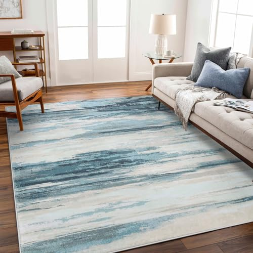 Tinyboy-hbq Teppich Wohnzimmer Kurzflor Teppich Schlafzimmer Modern rutschfest Wohnzimmer Teppich Weich Großer Teppiche für Esszimmer Gestreiftes Design (Abstrakt Blau, 200 x 250 cm)