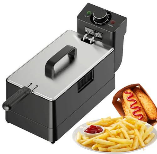 HYQNG Commercial Deep Fryer with Basket & Lid 2000W, 5L/10L Deep Fat Fryer Easy Clean, 60-200℃ Adjustable Temperature, Overheating Protection, Chip Fryer Oil Fryer for Chips French Fries Donuts 5L