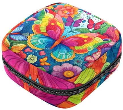 Aufbewahrungsbeutel für Damenbinden, bunt, Schmetterlingswelt, Menstruationstasse, Oxford-Stoff, Menstruationstassen-Beutel, Stillunterlage, Tampon-Periodenbeutel mit Reißverschluss, für Teenager,