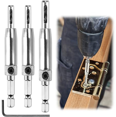 3PCS Hinge Drill Bit Set, 1/4 Hex Shank Hinge Drill Bit Guide Set Quick Release High Speed Steel Self Centering Drill Bits For Door Window Cabinet Hinge Pilot Hole Drill Bit (2.4mm, 2.8mm, 3.6mm)