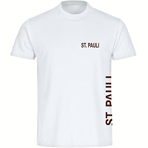 multifanshop Herren T-Shirt - St. Pauli - Brust & Seite - Druck braun - Männer Größe 5XL weiß