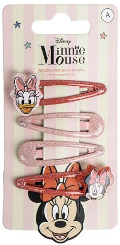 Disney Minnie Mouse Lot de 4 pinces à cheveux pailletées en métal antidérapant avec deux breloques décoratives - Accessoires de cheveux élégants - 5,1 cm