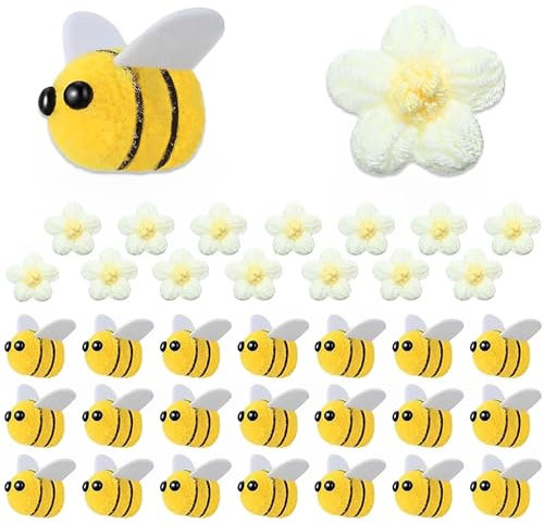 Scinzene 42 Stück Bienen Deko, 30 Stück bienen, mit 12 Gelb Häkelblumen, Biene Deko, Deko Bienen, Entzückende Filzbienen, Bienen Kostüm Accessoires, Für Handwerk Diy Dekoration, Kleidung Dekorationen