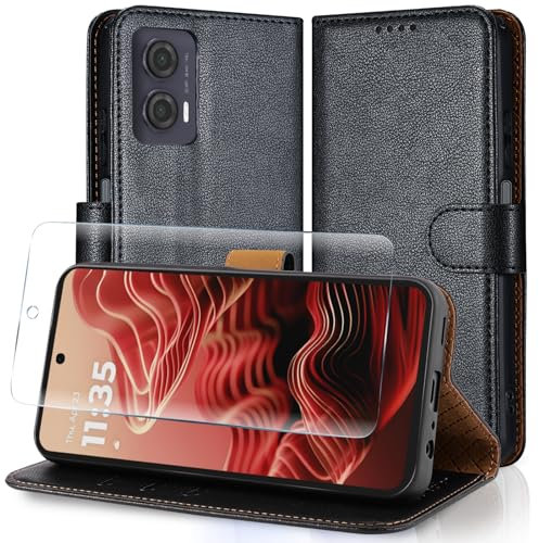 Case Collection 3 in 1 Klapphülle für Motorola G35 Hülle und Panzer Schutz Glas - Leder Handyhülle [RFID-Blockierung] Stoßfest [Ständer] Handy für Motorola Moto G35 5G Hülle