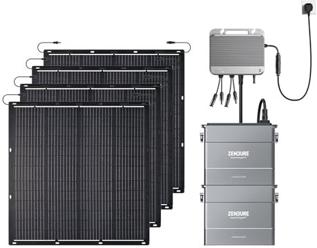 Zendure SolarFlow 800 Micro-onduleur Hybride Intelligent 1200W MPPT, Puissance AC bidirectionnelle de 800 W, avec Panneau Solaire Flexible 920W (4*230W), avec AB2000X*2 Batteries (Installation Facile)