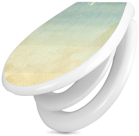 banjado Familien WC Sitz mit Absenkautomatik 44,9x37,1cm - Klobrille mit Kindersitz aus hochwertigem Polypropylen - Toilettendeckel mit Kinder Toilettensitz integriert - Motiv Patina Papier