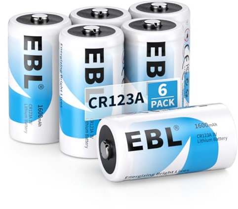 EBL CR123A 3V Lithium Battery 1600mAh, 6-Pack CR123A Battery for Flashlights, Smoke Alarm, Photography, Toys - Long-Lasting & Low Self-Discharge (Non-Rechargeable)