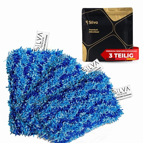 [ Test SEHR GUT, Note 1.0 *] Silva Spülschwämme Blau – 3er Set Mikrofaser Reinigungsschwämme für mittlere Verschmutzungen – Waschbar & Wiederverwendbar – Küchenschwämme Putzschwämme Geschirrschwämme