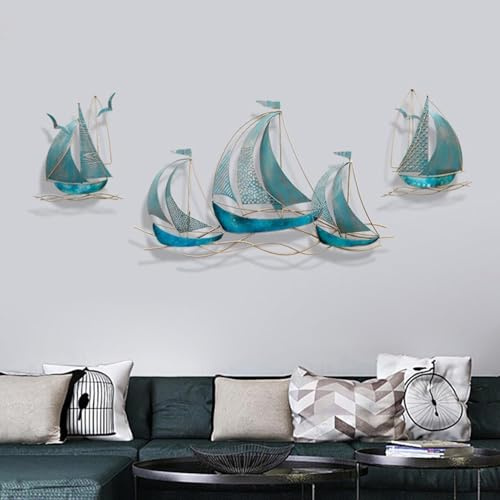 BDXZJ Metall Wanddeko Schiff Segelboot Wanddeko Maritim Segelboot Wandbild Metallbilder Hänger Wohnzimmer Wanddekoration Maritime Deko Modern Eiserne Kunst Deko Wandbehang D