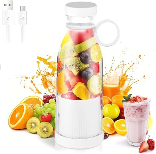 Portable Blender, Upgraded Fresh Juice Blender Bottles Portable, 420ml Cordless Personal Blenderes for Shakes and Smoothies with 6 Blades, USB Rechargeable (White)