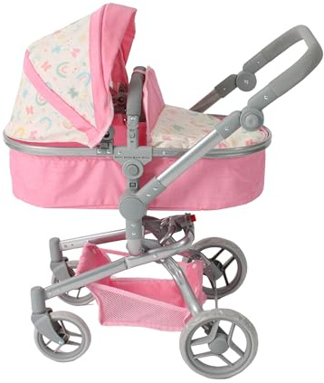 Bayer Chic 2000 Puppenwagen Yolo | 2in1 Schwenkschieber Kombi Regenbogen | Großer 2in1 Kombi-Puppenwagen mit Schwenkschieber & wendbarem Sitz. Regenbogen Rosa, flexibler Griff 46-82 cm.