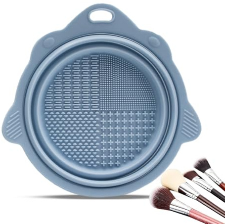 WUFKOP Tapis de Nettoyage pour Pinceaux de Maquillage en Silicone, Pliable avec Trou de Suspension, Nettoyeur de Brosse à Maquillage Réutilisable pour un Nettoyage Hygiénique à la Maison et en Voyage